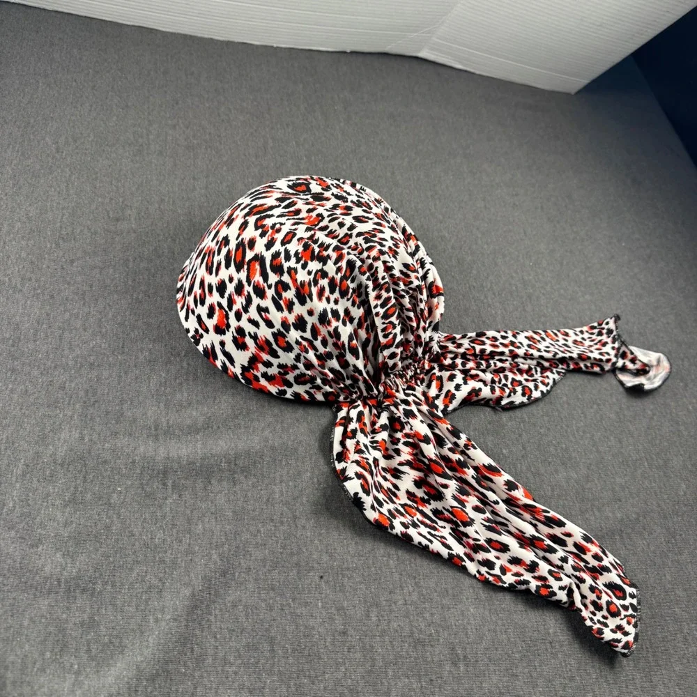 Red Leopard Print Head Wrap‎ Scarf Pre-Tied Turban Headband Women Accessory